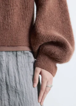 Alpaca-Blend Balloon-Sleeve Jumper