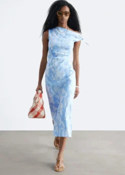 Asymmetric Paisley Midi Dress