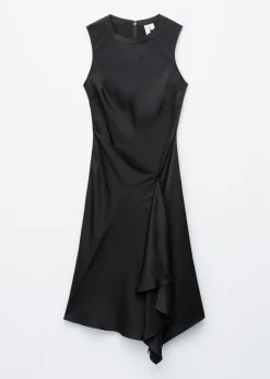 Asymmetric Satin Midi Dress