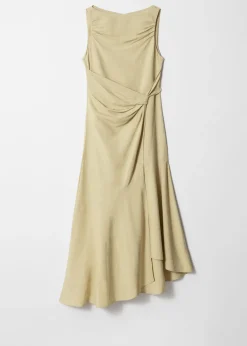 Asymmetric Wrap-Knot Midi Dress