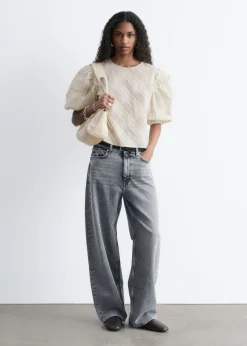 Balloon-Sleeve Jacquard Blouse