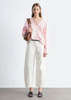 Barrel-Leg Cotton Twill Trousers