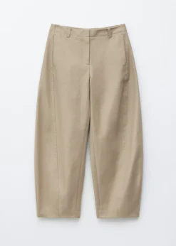 Barrel-Leg Cotton Twill Trousers