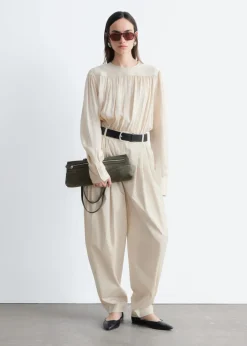 Barrel-Leg Pleated Trousers