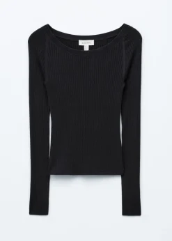 Boat-Neck Rib-Knit Top
