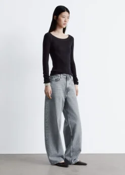 Boat-Neck Rib-Knit Top