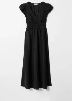 Bubble-Sleeve Midi Dress