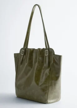 Buckle-Strap Leather Tote