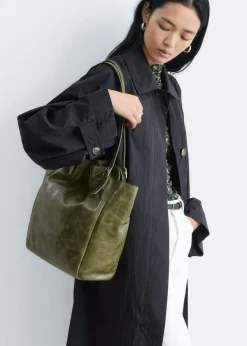 Buckle-Strap Leather Tote