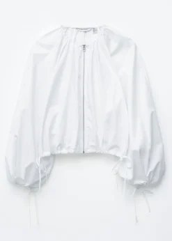 Cotton Poplin Zip-Front Blouse