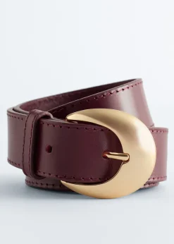Crescent-Buckle Leather Belt