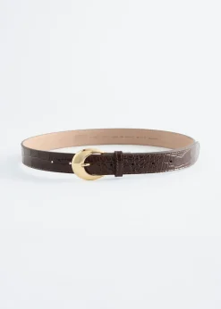 Croco Effect Buckle Leather Belt