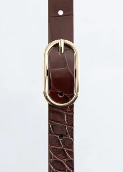 Croco Effect Slim Leather Belt