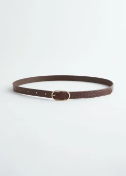 Croco Effect Slim Leather Belt