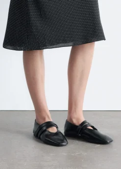 Cross-Strap Leather Ballet Flats