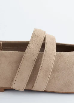 Cross-Strap Suede Ballet Flats