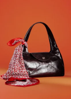 Curved Leather Shoulder Bag