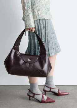Curved Leather Shoulder Bag