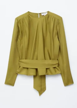 Gathered Tie-Belt Blouse