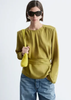 Gathered Tie-Belt Blouse