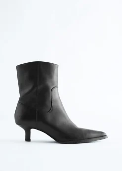 Kitten Heel Leather Ankle Boots