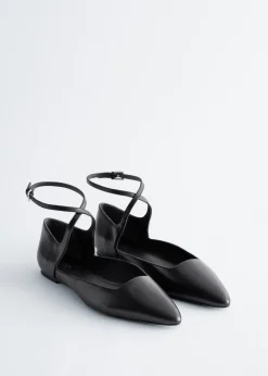 Leather Cross-Strap Ballet Flats