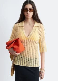 Open-Knit Polo Top