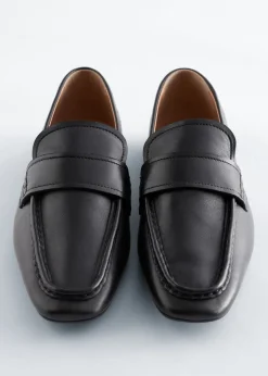 Square-Toe Leather Loafers