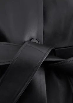 Tie-Belt Leather Coat